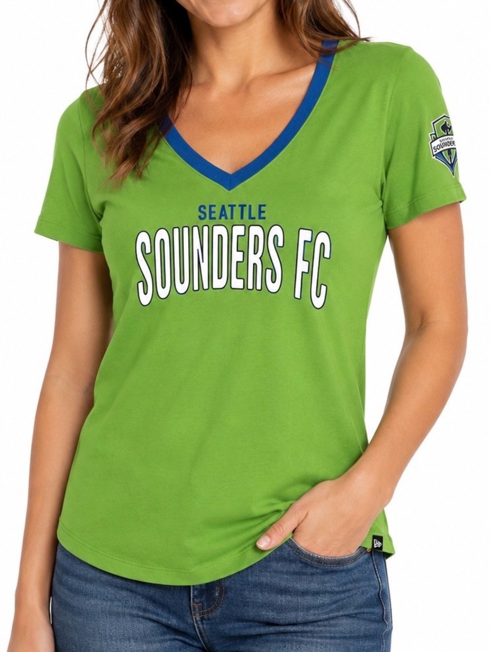 Seattle Sounders FC New Era Green V-Neck T-Shirt Women’s Large MLS